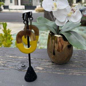 Yellow and brown buffalo horn lacquer earrings